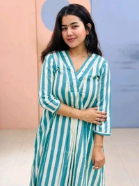 SF2 5379  Lovely bright color For  lightweight dress  Rayon A-Line stripe printed kurti With Pant  - Pelorous, L-40