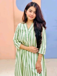 SF2 5379  Lovely bright color For  lightweight dress  Rayon A-Line stripe printed kurti With Pant  - Mint Green, 2XL-44