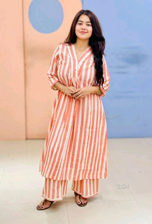 SF2 5379  Lovely bright color For  lightweight dress  Rayon A-Line stripe printed kurti With Pant  - Wild Watermelon, 2XL-44