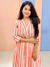 SF2 5379  Lovely bright color For  lightweight dress  Rayon A-Line stripe printed kurti With Pant  - Wild Watermelon, 2XL-44
