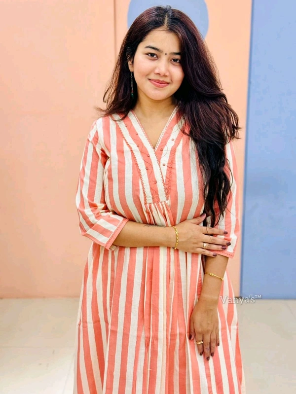 SF2 5379  Lovely bright color For  lightweight dress  Rayon A-Line stripe printed kurti With Pant  - Wild Watermelon, 2XL-44
