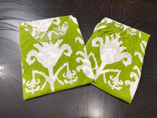 SF2 5380  Beautiful *cotton co-ords sets,l comfortable amazing print. perfect outfits  - Green, 2XL-44