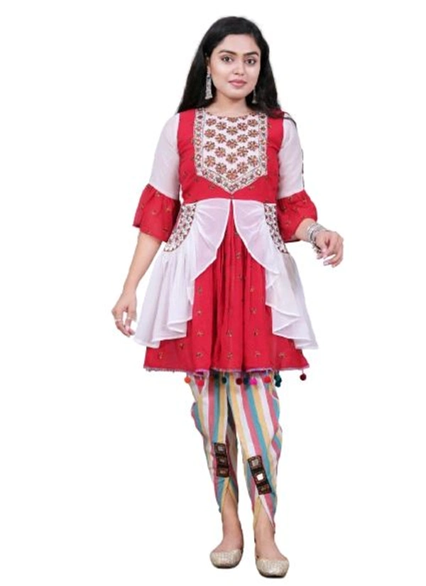 ARM 5393  Dhoti and kediya  Fox  Georgette- Real mirror and Thread Work  - Red, XL-42