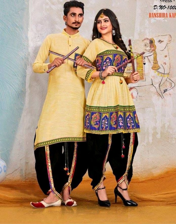 ARM 5403  Bansira Cotton Couple dress kediya Cotton  Gents  Kurta : Cotton print: - Yellow, XL-42