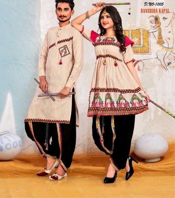 ARM 5403  Bansira Cotton Couple dress kediya Cotton  Gents  Kurta : Cotton print: - White, M-38