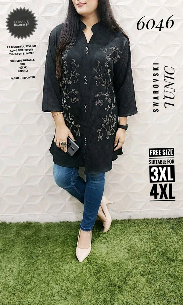 PFD 6046 IMPORTED BEAUTIFUL STYLISH LONG FANCY SWAROVSKI MENTION ON THE -SUPERB QUALITY IMPORTED STUFF - Black, 4XL-48