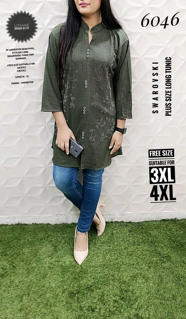 PFD 6046 IMPORTED BEAUTIFUL STYLISH LONG FANCY SWAROVSKI MENTION ON THE -SUPERB QUALITY IMPORTED STUFF - Green, 3XL-46