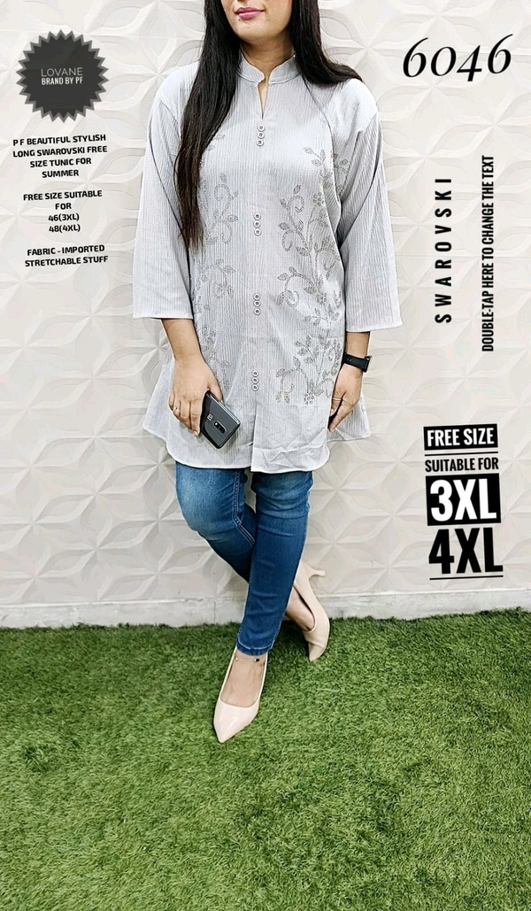 PFD 6046 IMPORTED BEAUTIFUL STYLISH LONG FANCY SWAROVSKI MENTION ON THE -SUPERB QUALITY IMPORTED STUFF - Gray, 3XL-46