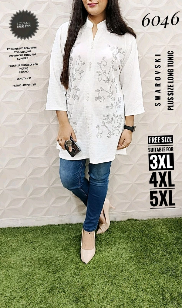 PFD 6046 IMPORTED BEAUTIFUL STYLISH LONG FANCY SWAROVSKI MENTION ON THE -SUPERB QUALITY IMPORTED STUFF - White, 5XL-50