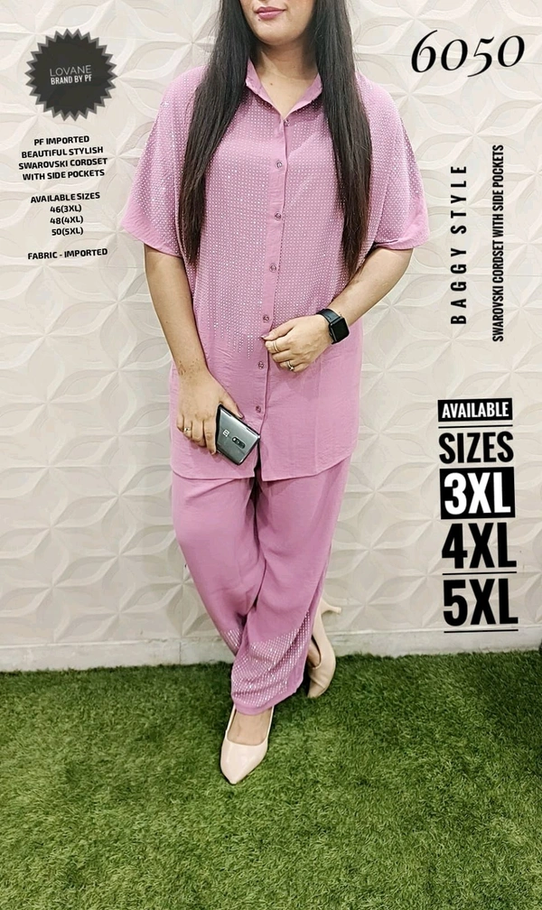 PFD 6050 STYLE SWAROVSKI CORDSET WITH SIDE POCKET SUPERB QUALITY IMPORTED  - Pink, 4XL-48