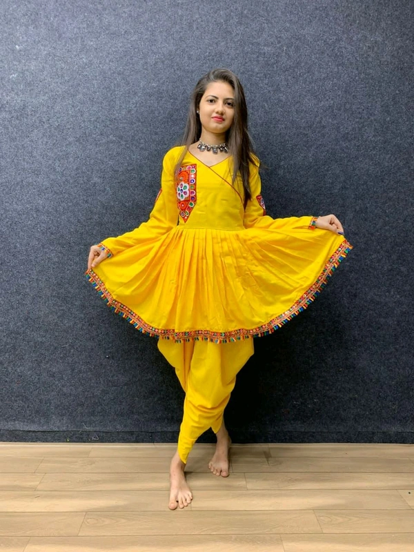 SF2 5406  Premium Rayon Designer Top and Dhoti Set in Embroidery work and Less   - Yellow, M-38