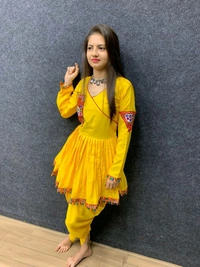 SF2 5406  Premium Rayon Designer Top and Dhoti Set in Embroidery work and Less   - Yellow, M-38