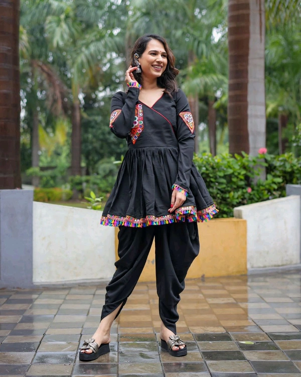 SF2 5406  Premium Rayon Designer Top and Dhoti Set in Embroidery work and Less   - Black, XL-42