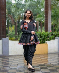 SF2 5406  Premium Rayon Designer Top and Dhoti Set in Embroidery work and Less   - Black, XL-42