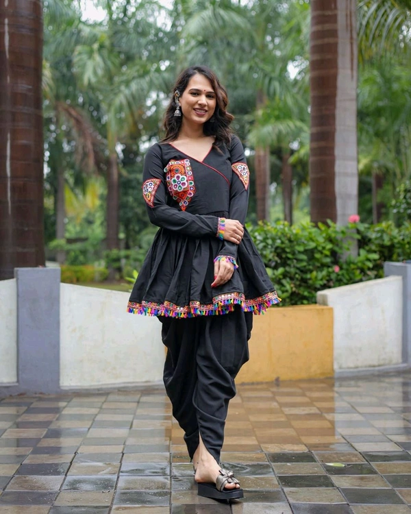 SF2 5406  Premium Rayon Designer Top and Dhoti Set in Embroidery work and Less   - Black, XL-42