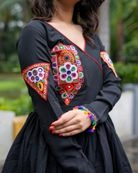 SF2 5406  Premium Rayon Designer Top and Dhoti Set in Embroidery work and Less   - Black, XL-42