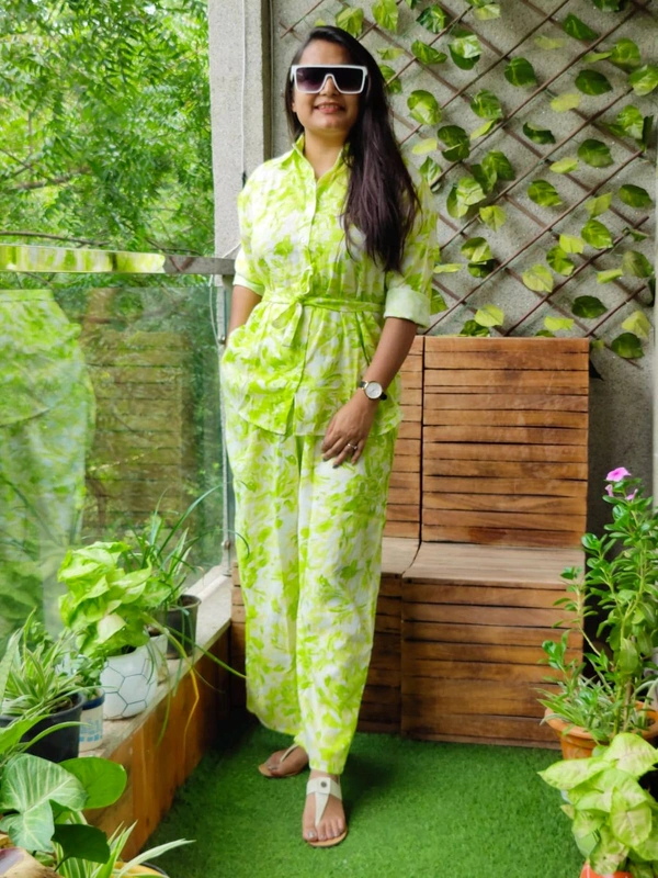 KD18 5407 VERY PRETT  COTTON PRINTED CORD SET - Green, L-40