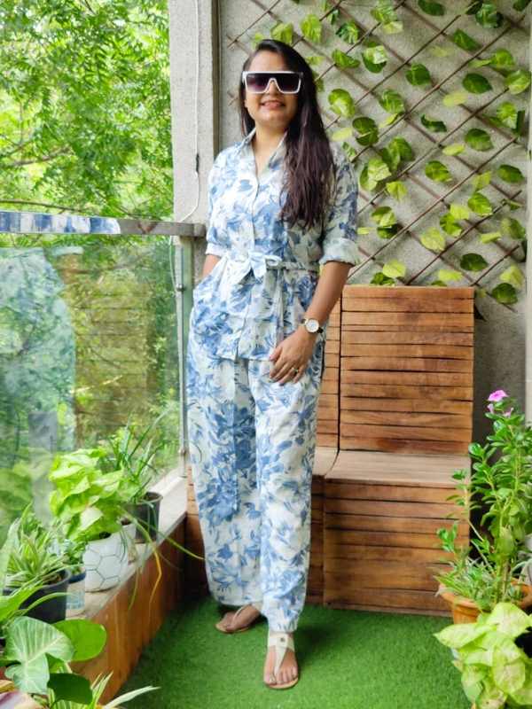 KD18 5407 VERY PRETT  COTTON PRINTED CORD SET - Blue, L-40