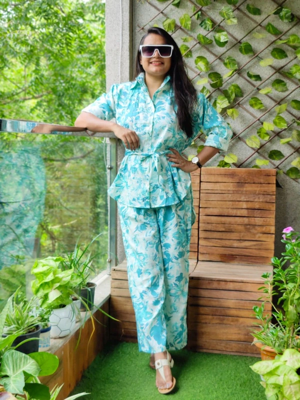 KD18 5407 VERY PRETT  COTTON PRINTED CORD SET - Cea Green, L-40