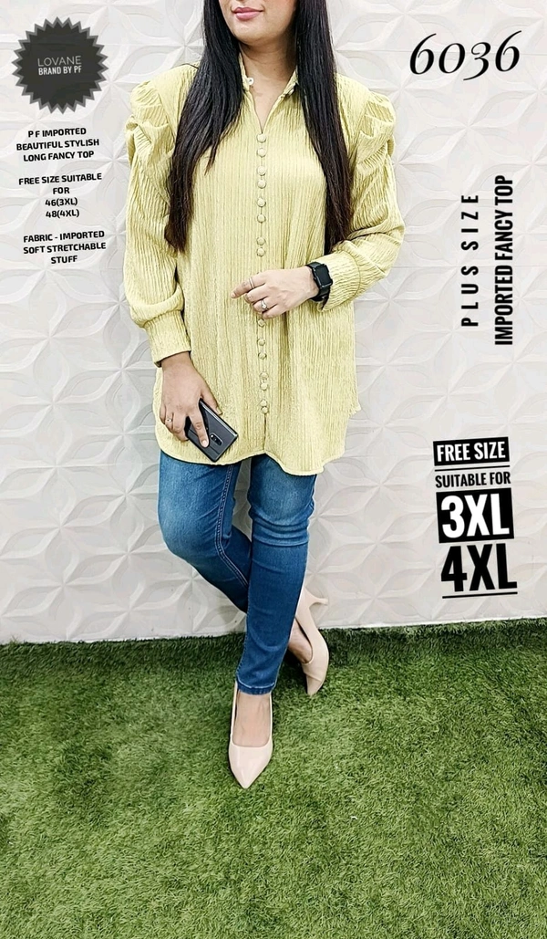 PFD 6036 IMPORTED BEAUTIFUL STYLISH LONG FANCY TOP*SUPERB QUALITY IMPORTED STUFF  - Yellow, 4XL-48