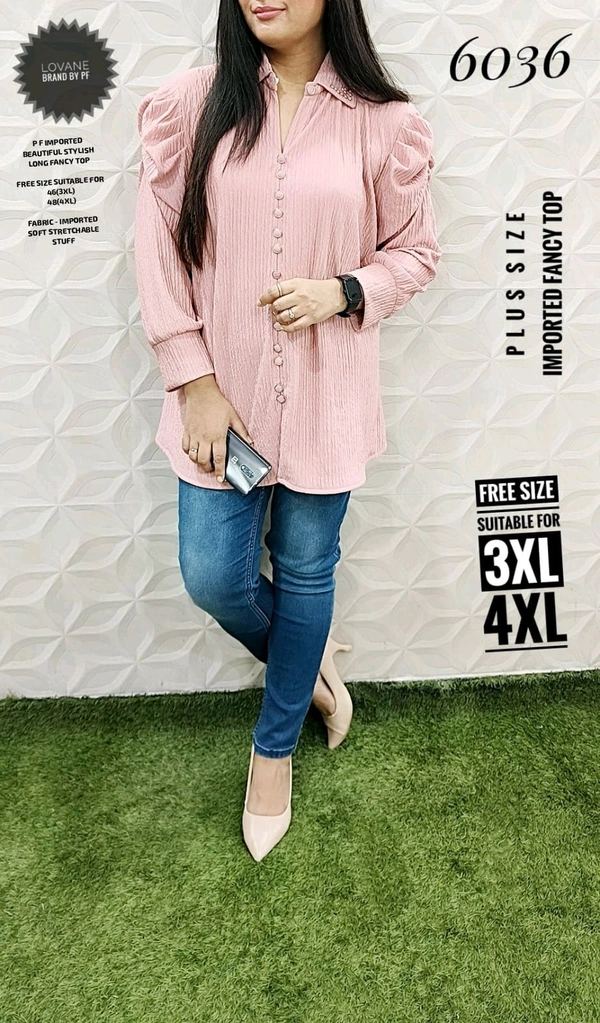 PFD 6036 IMPORTED BEAUTIFUL STYLISH LONG FANCY TOP*SUPERB QUALITY IMPORTED STUFF  - Peach, 4XL-48