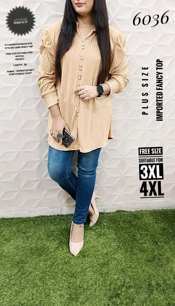 PFD 6036 IMPORTED BEAUTIFUL STYLISH LONG FANCY TOP*SUPERB QUALITY IMPORTED STUFF  - Light golden, 4XL-48