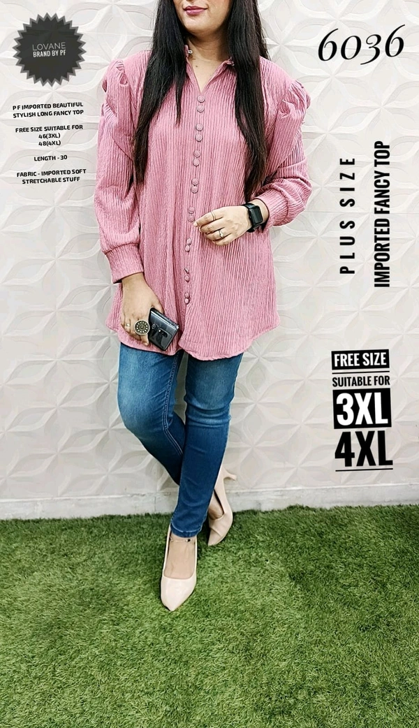 PFD 6036 IMPORTED BEAUTIFUL STYLISH LONG FANCY TOP*SUPERB QUALITY IMPORTED STUFF  - Pink, 4XL-48