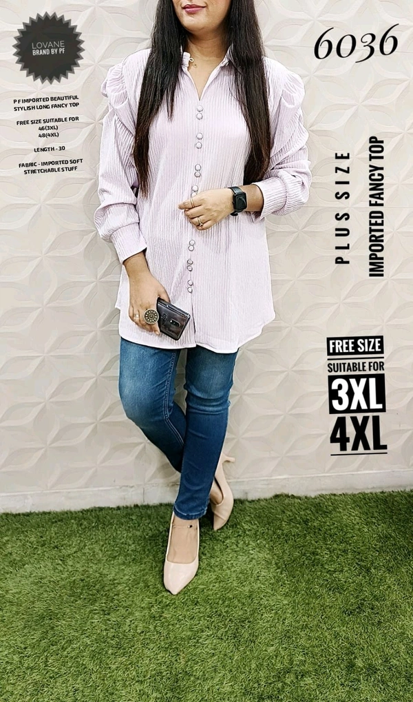 PFD 6036 IMPORTED BEAUTIFUL STYLISH LONG FANCY TOP*SUPERB QUALITY IMPORTED STUFF  - White, 4XL-48