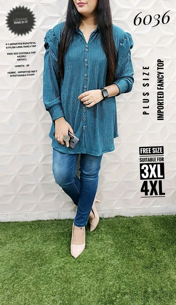 PFD 6036 IMPORTED BEAUTIFUL STYLISH LONG FANCY TOP*SUPERB QUALITY IMPORTED STUFF  - Boston Blue, 4XL-48