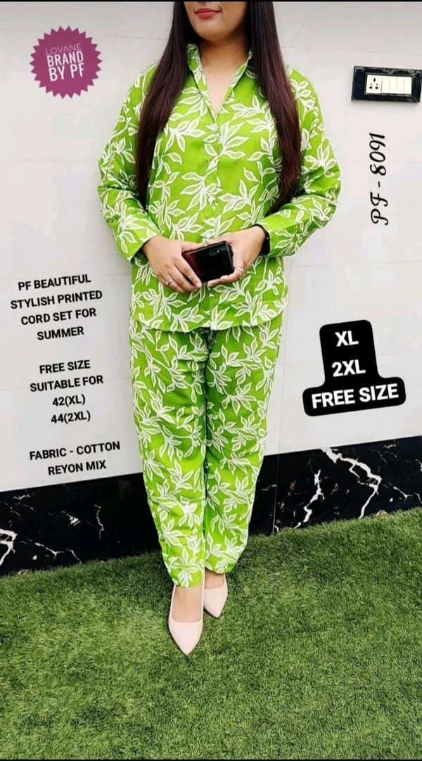 PFD 8091 BEAUTIFUL STYLISH PRINTED COTTON  CORD SET  - Green, XL-42
