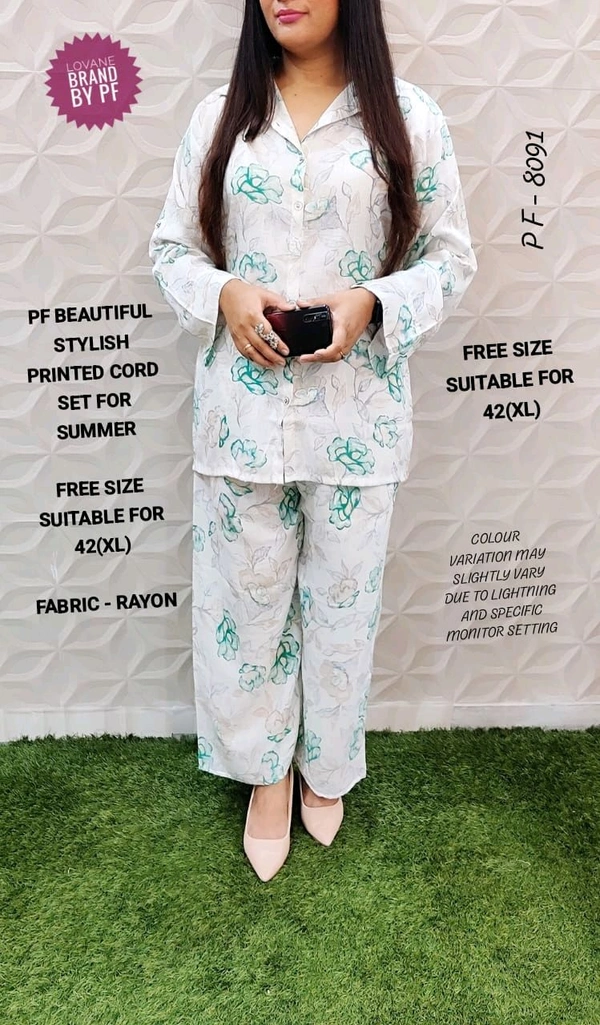 PFD 8091 BEAUTIFUL STYLISH PRINTED COTTON  CORD SET  - White, XL-42