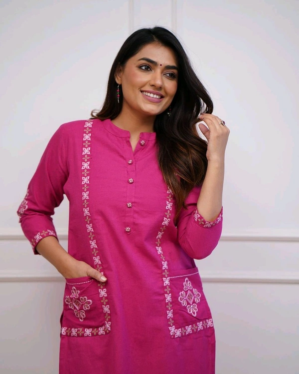 SF2  5412 New launch HAVY Cotton  classy  kurti pant  with embroidery & button work  - Pink, M-38