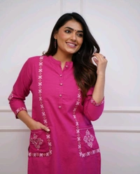 SF2  5412 New launch HAVY Cotton  classy  kurti pant  with embroidery & button work  - Pink, L-40