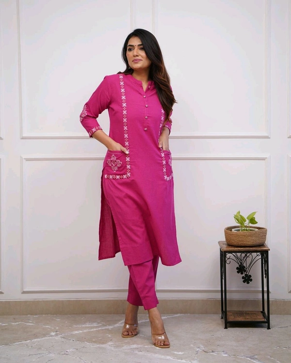 SF2  5412 New launch HAVY Cotton  classy  kurti pant  with embroidery & button work  - Pink, 2XL-44