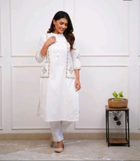SF2  5412 New launch HAVY Cotton  classy  kurti pant  with embroidery & button work  - White, XL-42