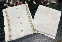SF2  5412 New launch HAVY Cotton  classy  kurti pant  with embroidery & button work  - White, XL-42