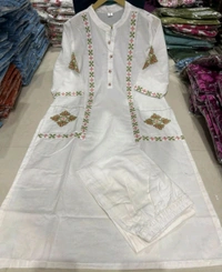 SF2  5412 New launch HAVY Cotton  classy  kurti pant  with embroidery & button work  - White, 2XL-44