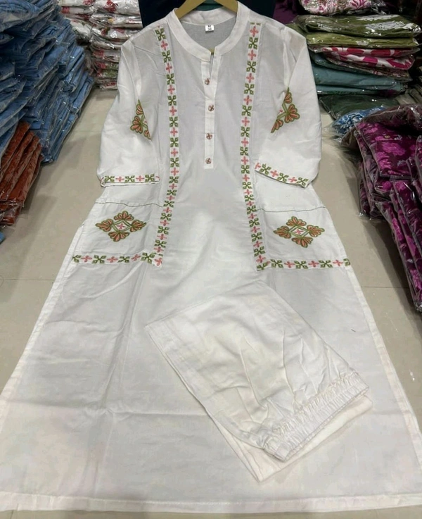 SF2  5412 New launch HAVY Cotton  classy  kurti pant  with embroidery & button work  - White, 2XL-44