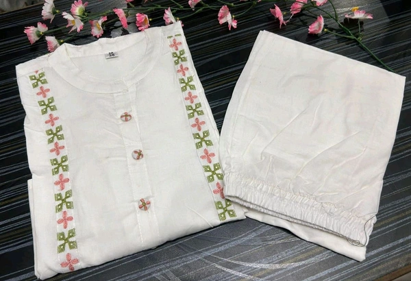 SF2  5412 New launch HAVY Cotton  classy  kurti pant  with embroidery & button work  - White, 2XL-44