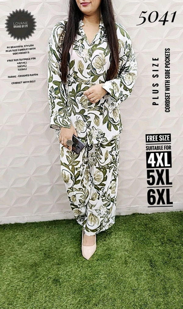 PFD 5041 BEAUTIFUL STYLISH PRINTED JUMBO SIZE  CORD SET  CRUSHED RAYON  - Green, 4XL-48