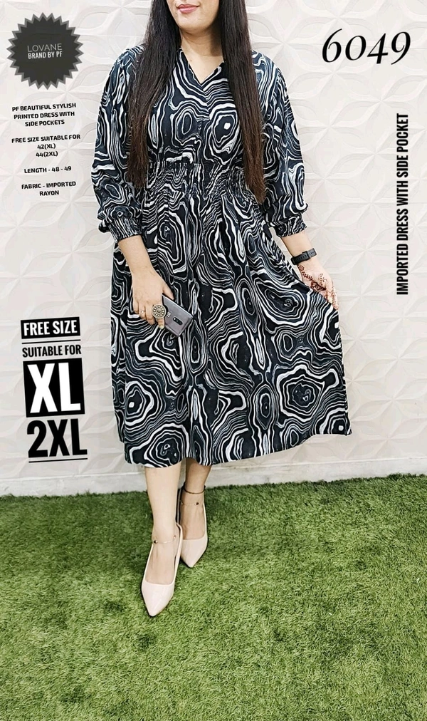 PFD 6049 BEAUTIFUL STYLISH  RAYON DRESS WITH SIDE POCKET*  - Grey, 2XL-44