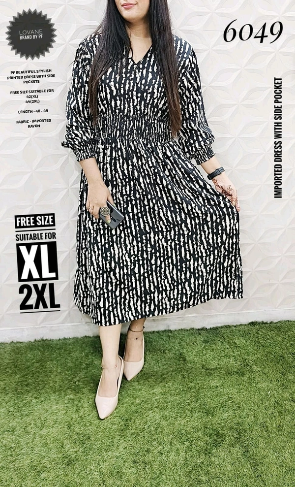 PFD 6049 BEAUTIFUL STYLISH  RAYON DRESS WITH SIDE POCKET*  - Mine Gray, XL-42