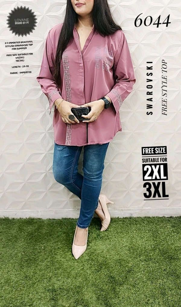 PFD 6044 BEAUTIFUL STYLISH LONG FANCY SWAROVSKI FREE STYLE SUPERB QUALITY IMPORTED STUFF - Pink, 2XL-44