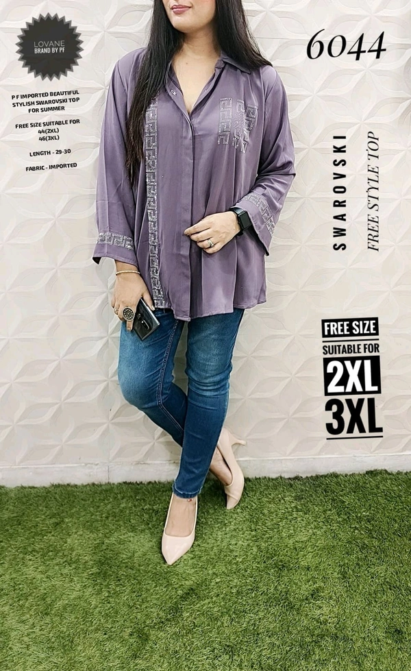 PFD 6044 BEAUTIFUL STYLISH LONG FANCY SWAROVSKI FREE STYLE SUPERB QUALITY IMPORTED STUFF - Purple, 2XL-44