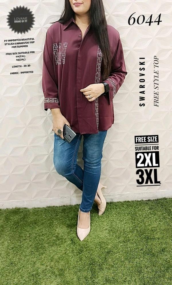 PFD 6044 BEAUTIFUL STYLISH LONG FANCY SWAROVSKI FREE STYLE SUPERB QUALITY IMPORTED STUFF - Maroon Red, 2XL-44