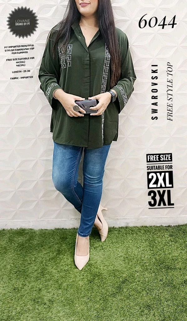 PFD 6044 BEAUTIFUL STYLISH LONG FANCY SWAROVSKI FREE STYLE SUPERB QUALITY IMPORTED STUFF - Green, 2XL-44