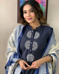 SF3 5417 Pure Cotton Kurta  suit set  embroidery work paired with flower kota silk dupatta and cotton pants  - M-38