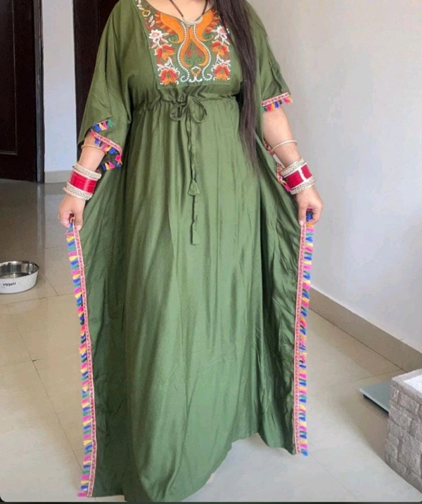 KD18 5419 Designer solid Cotton REYON  Kaftan With embroidery Work  - Green, 10XL-60