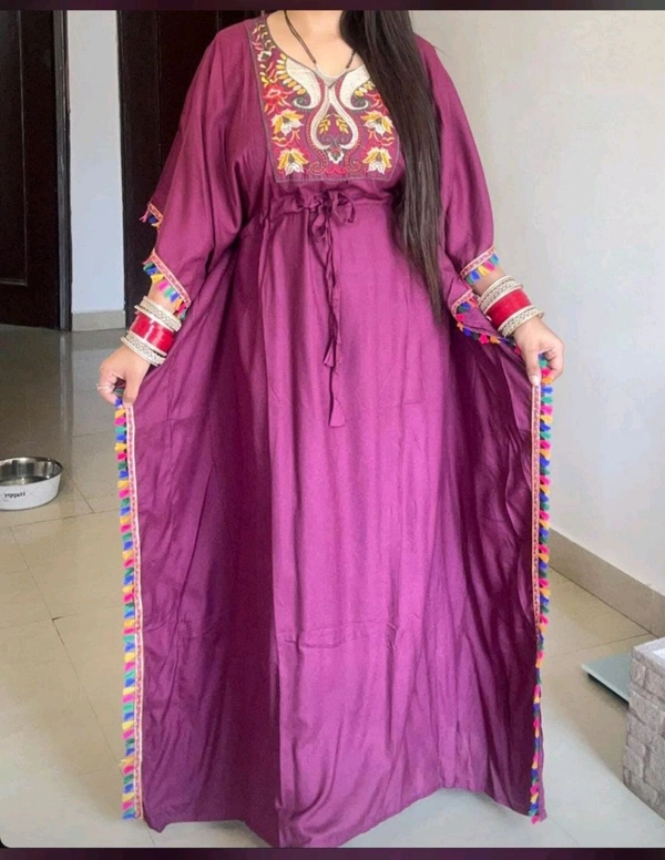 KD18 5419 Designer solid Cotton REYON  Kaftan With embroidery Work  - Pink, 9XL-58