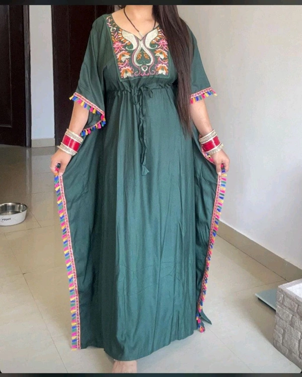 KD18 5419 Designer solid Cotton REYON  Kaftan With embroidery Work  - Teal Green, 7XL-54